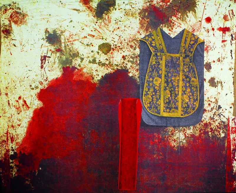 Hermann Nitsch, geb. 1938, Farblithographie handübermalt mit Acryl, Aquarell-Fedrigoni Papier auf Untergrundkarton fixiert, 1991, handsigniert und ...