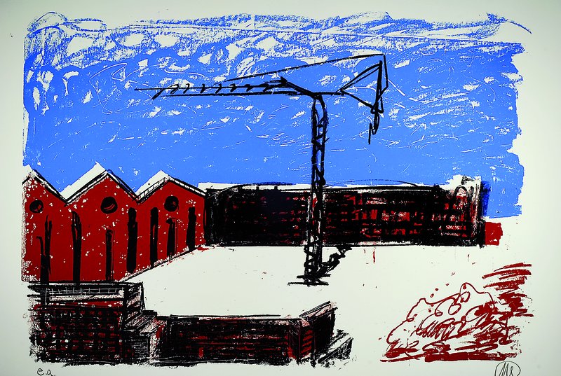 Markus Lüpertz, geb. 1941, "Kran", Farblithographie auf Bütten, 2013, handsigniert und nummeriert e.a., Auflage 100,Blattgr. ca. 81x120 cm