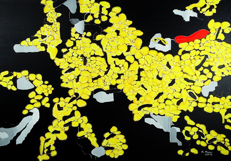 Karin Maas, geb. 1952, regionale u. überregionale Künstlerin, hier: "Goldgrube", Acryl/Lwd., handsigniert, ca. 70x100 cm