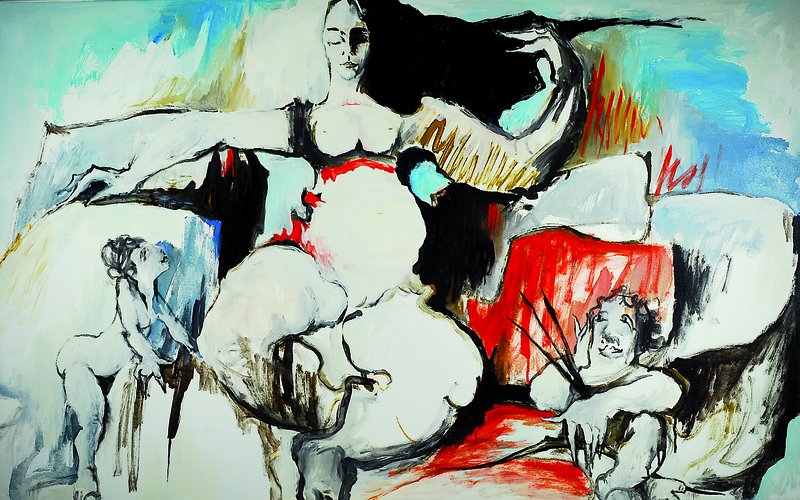 Heinz Seeber, 1930 München - 1998 Triest, "Venus auf Wilhelm VI", Öl/Lwd., rückseitig signiert und datiert, ca. 82x130 cm