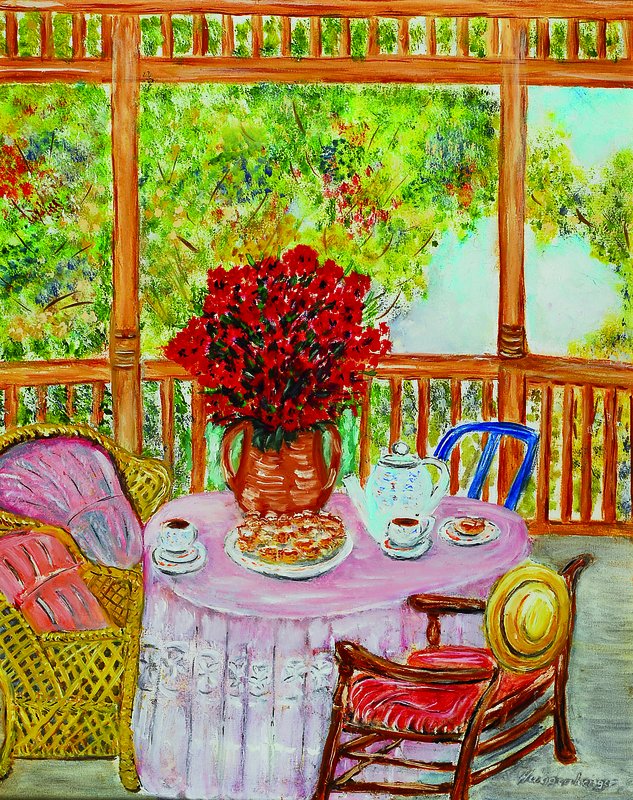 Peter Huggenberger, geb. 1933, Schüler von Prof. Kaufmann Königsberg, ansässig in Ludwigshafen, hier: Blick von der Terrasse in den Garten, ...