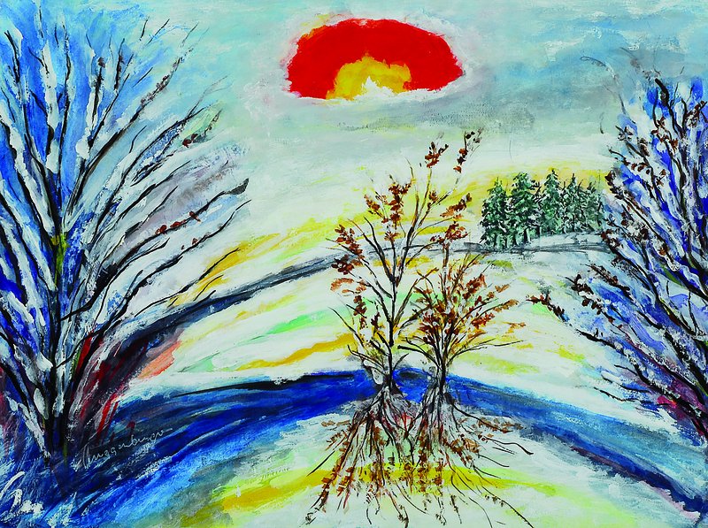 Peter Huggenberger, geb. 1933, Schüler von Prof. Kaufmann Königsberg, ansässig in Ludwigshafen, hier: Winterlandschaft, Acryl/Papier, signiert, ...