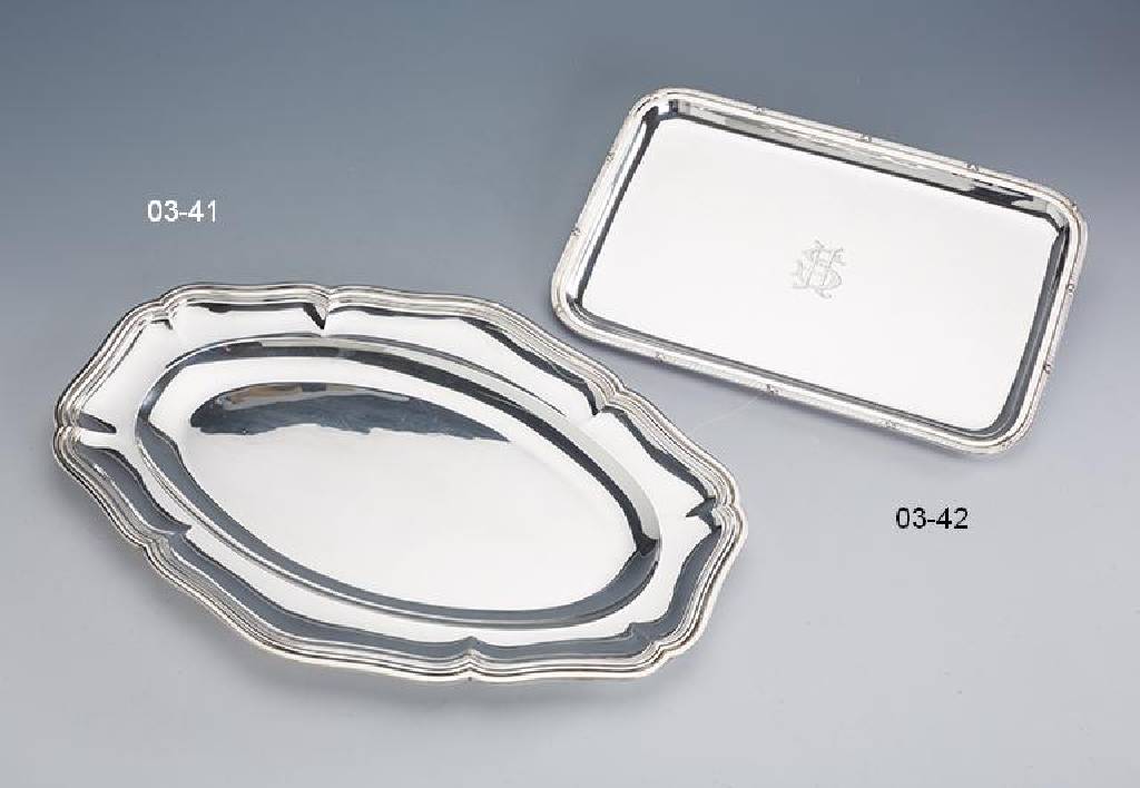 Ovale Fleischplatte, 950er Silber, Frankreich, Modell Chippendale, Rand 4-fach getreppt, ca. 40 x 28 cm, ca. 848 g