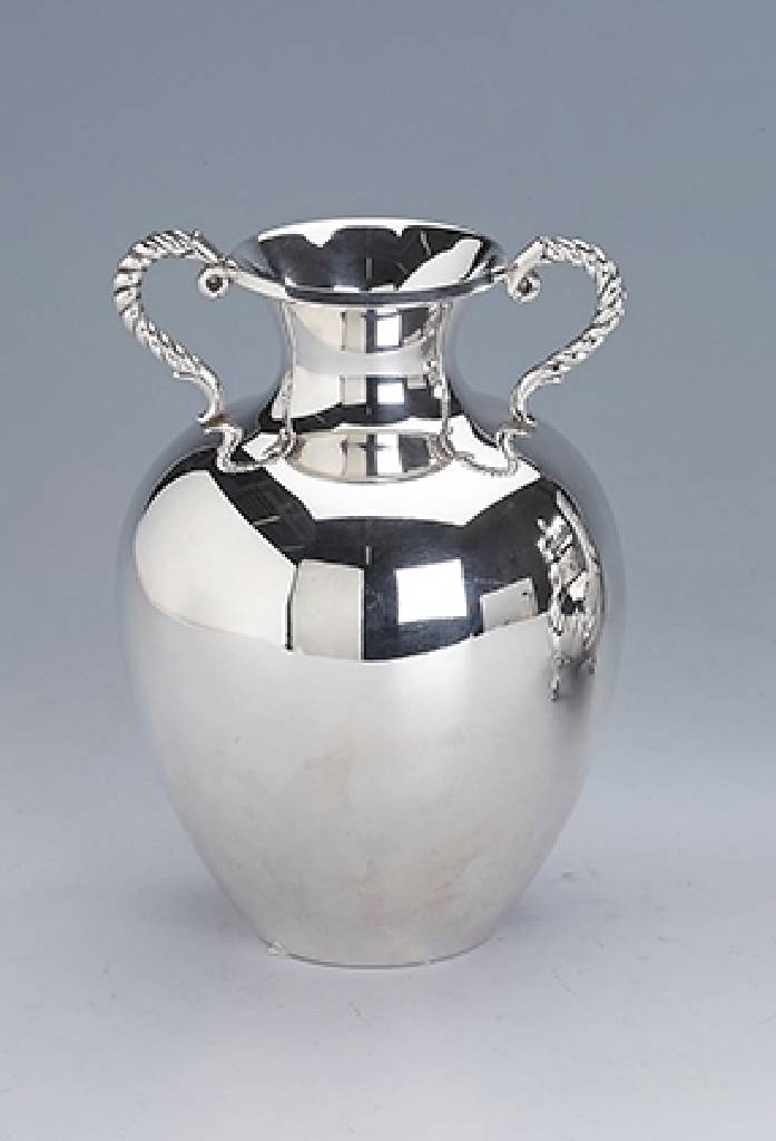 Doppelhenkelvase, 925er Silber, deutsch, Koch & Bergfeld, Balusterform, Henkel in sich gedreht, dat. 1.12.1969, H. ca. 16 cm, ca. 343 g