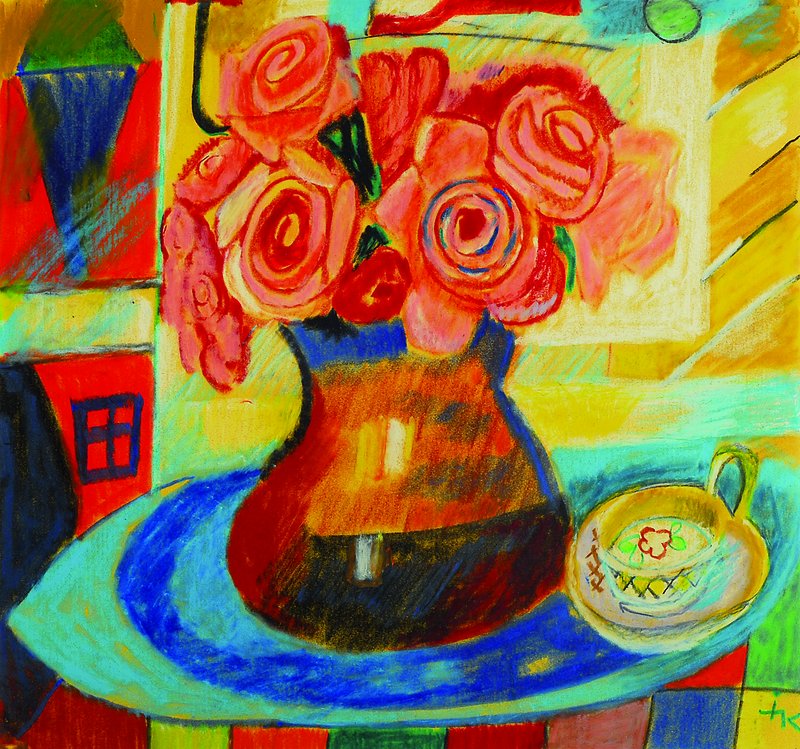 Ida Kerkovius, 1879 Riga-1970 Stuttgart, Stillleben mit Blumen und Tasse, Pastell auf Papier, rechts unten monogrammiert, ca. 46.5x49cm, unter Glas, ...
