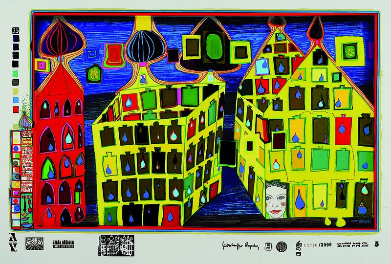 Friedensreich Hundertwasser, 1928-2000, Farbserigraphie, "Mit der Liebe warten tut weh, wenn die Liebe woanders ist", Blatt aus der ...