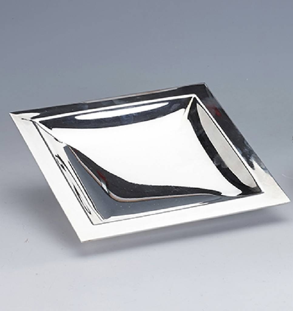 Anbietschale, 925er Silber, Italien, quadratische Form, schlichte, elegante Ausführung, ca. 20 x 20 cm, ca. 397 g
