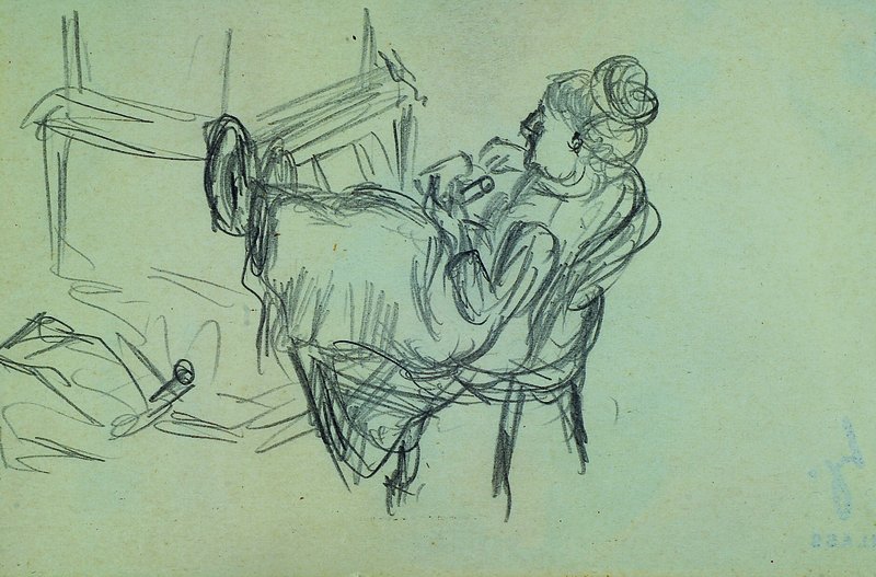 Karl Hubbuch, 1891-1979, Bleistiftzeichnung, sitzende Frau, rückseitig Nachlass-Stempel, ca. 10.2x16.8 cm, unter Glas gerahmt