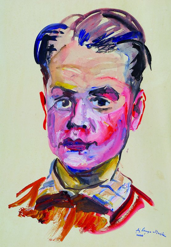 August Lange-Brock, 1891-1978, Porträt, Gouache/Papier, Nachlass-Stempel unten rechts, Blattgr. ca. 45,5x34 cm, rückseitig lt. beschm.