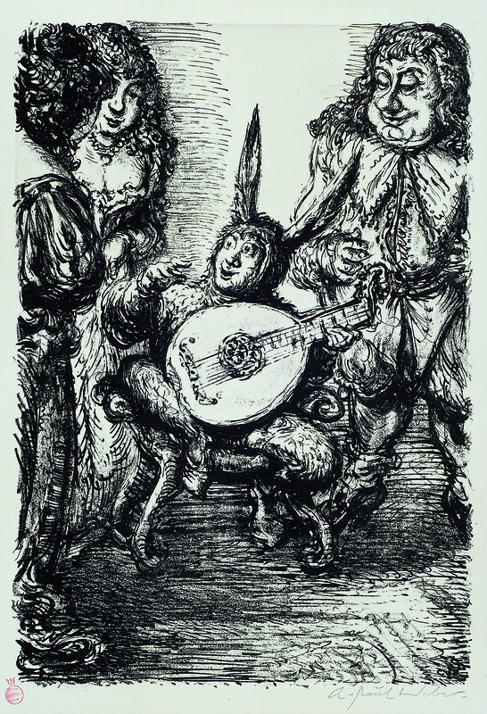 A. Paul Weber, 1883/93-1980, sieben Lithographien, verschiedene Motive, 2x drucksigniert, 5x unsigniert, je rückseitig Nachlass-Stempel und ...