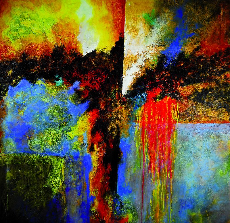 Marion Schmidt, geb. 1963 Eschwege, "The storm", Acryl/Öl/Lwd., signiert und rückseitig gestempelt, ca. 100x100 cm