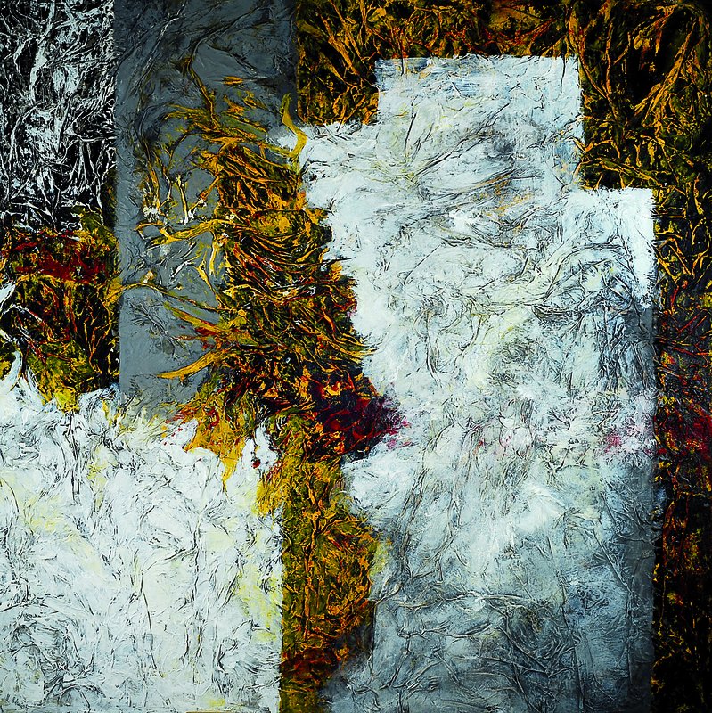 Marion Schmidt, geb. 1963 Eschwege, ohne Titel, Acryl/Collage/Lwd., signiert und rückseitig gestempelt, ca. 100x100 cm