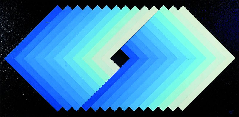 Heinz Klein, 1921 Kaiserslautern-1984 Mehlingen, Degressive Reihung, rückseitig so betitelt und datiert 1973, Acryl auf Spanplatte, monogrammiert, ...