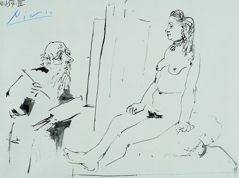 Pablo Picasso, 1881-1973, Heliogravure aus The Human Comedy, Mourlot/Verve 1954, links oben mit blauem Buntstift handsigniert, ca. 24x32cm, unter ...