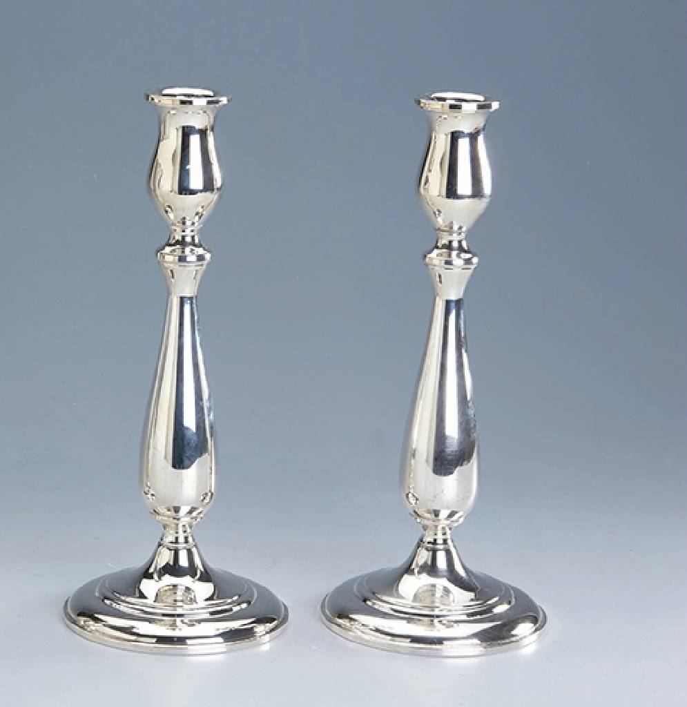 Kerzenleuchterpaar, Amerika, 925er Silber, gefüllt, zeitlose Form, H ca. 24 cm