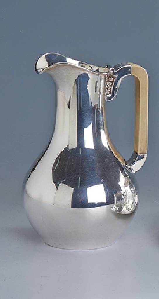 Art-Deco-Karaffe, 925er Silber und Elfenbein, Dänemark Kopenhagen 1935/40, Meistermarke Holger Rasmussen, sehr dekorativ, selten, sammelw., H ca. ...