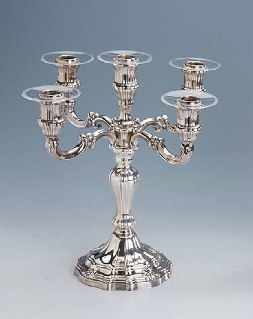 Kerzenleuchter, Grimminger/Schwäbisch Gmünd um1930, 925er Silber, reiner Barockstil, vielfach geschweift, Akanthusblattverz., in sich 10-fach ...
