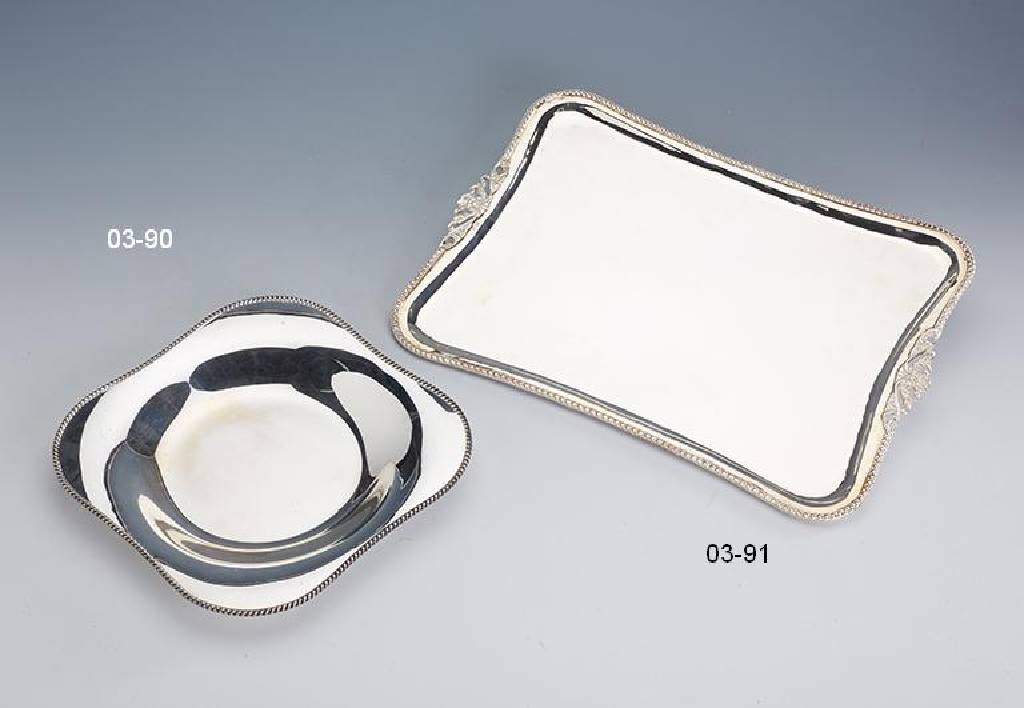 Anbietschale, Wilkens Bremen, 835er Silber, Kordelverzierung, ca. 420 g, 3 x 24 x 24 cm