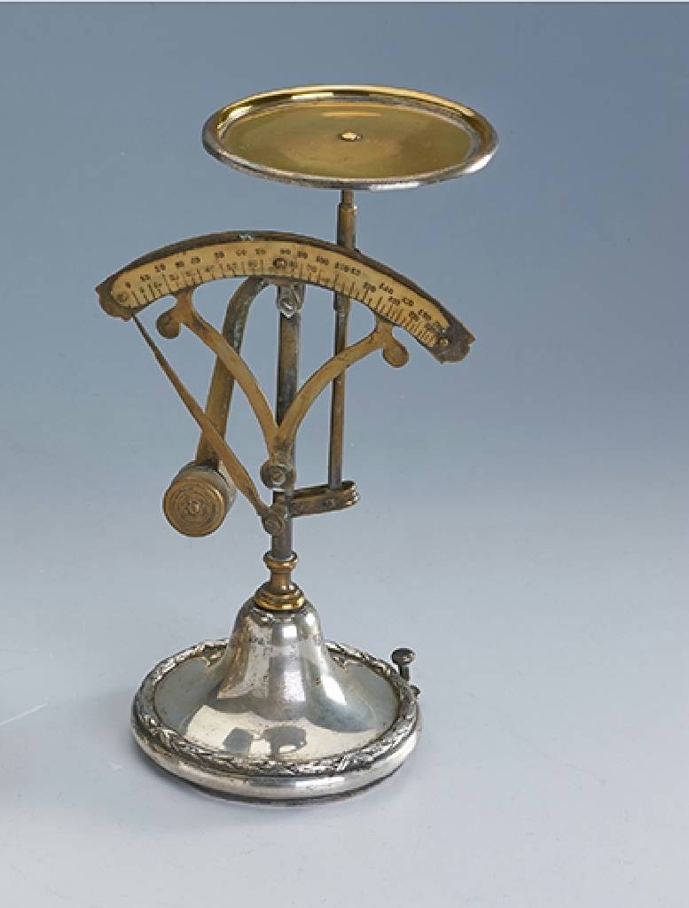 Briefwaage, deutsch um 1910, 800er Silber, Fuß Silber mit Feineinstellung, Meistermarke Julius Herz, selten, passend zu Kat-Nr. 03-195