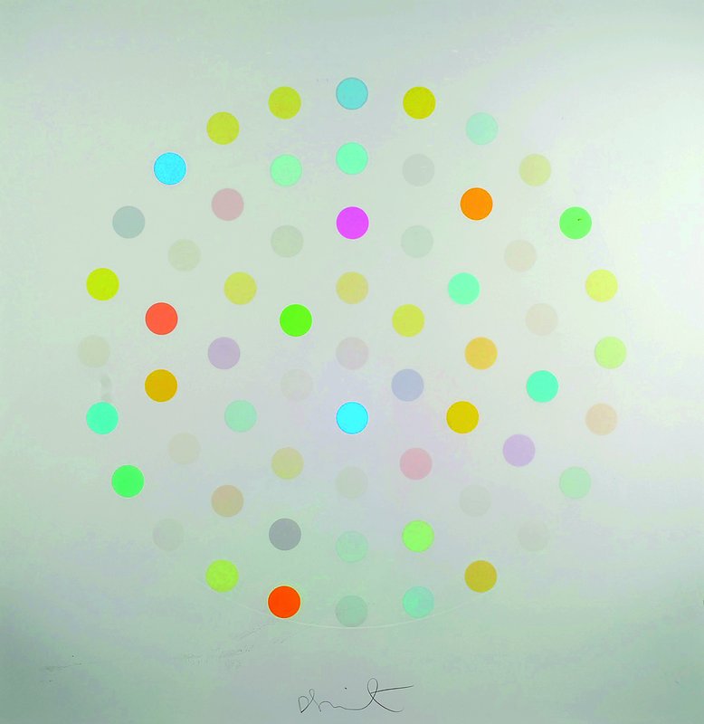 Damien Hirst, geb. 1965 Bristol, "Spot Pastel", Farbsiebdruck, handsigniert, ca. 116x112 cm, unter Glas gerahmt