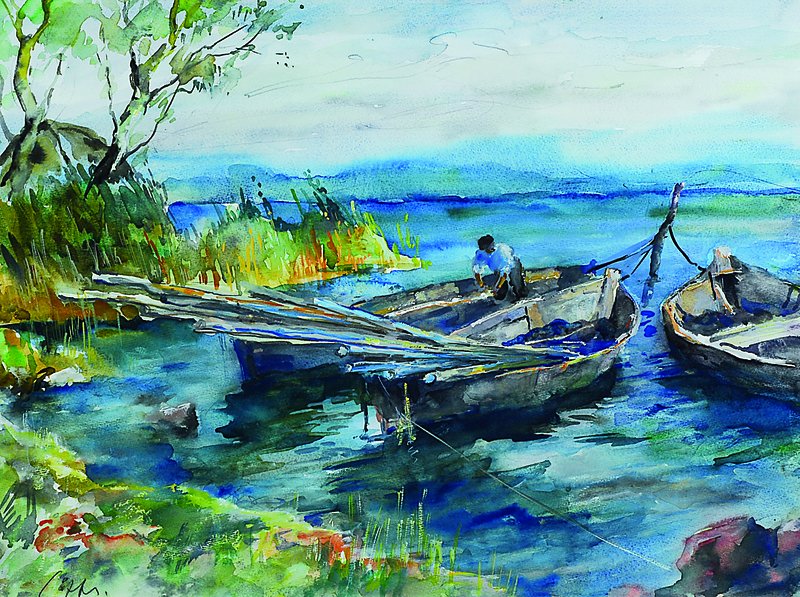 Detail a: Paul Löffler, geb. 1920 Mannheim, Konvolut aus zwei Aquarellen und einer Zeichnung, je handsigniert, Motiv ca. 30x16 cm, ca. 51,5x34 cm, ca. 40x54 ...