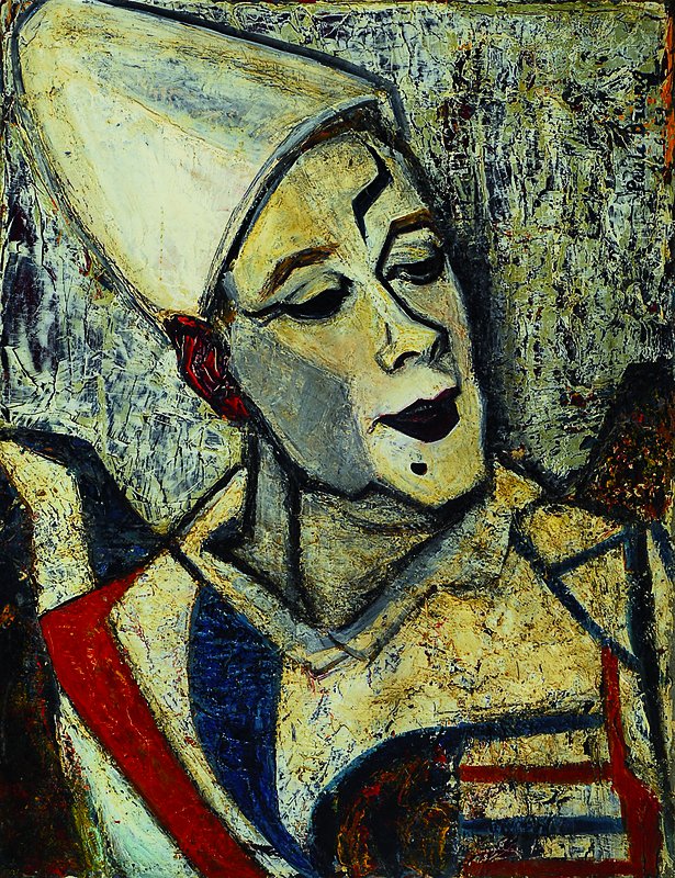 Paule Bruny, datiert 26.6.59, Porträt eines Clowns, Öl/Lwd, rechts oben signiert und datiert, ca. 65x50cm, Rahmen