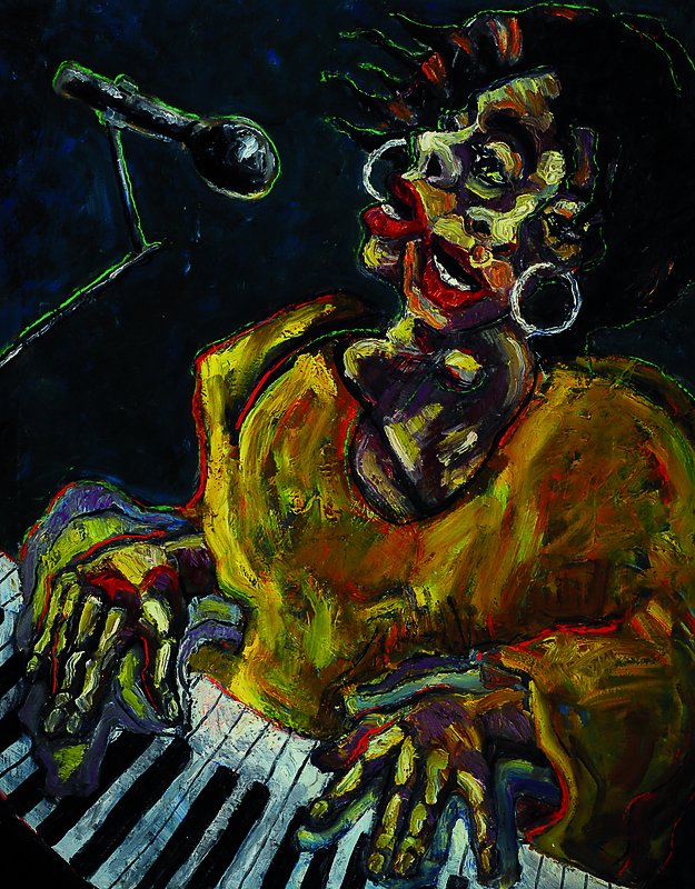 Unbekannter franz. Künstler, 60er Jahre, verso bezeichnet Marie Lou Williams 1966, Jazz Pianistin (US-amerik.), Öl/Lwd., 100 x 80 cm
