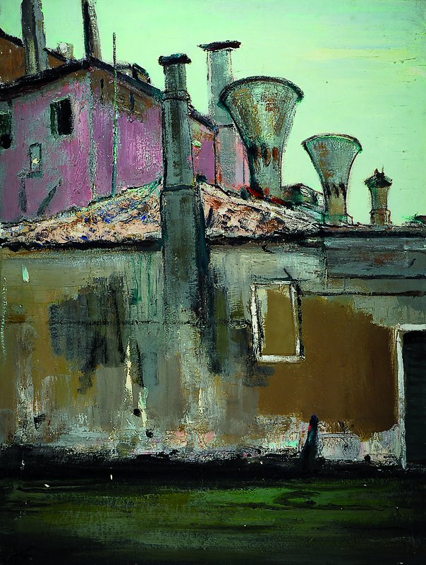 Josef Steiner, 1899-1977, Schornsteine in Chioggia, Öl/Lwd., signiert, dat. 62, ca. 105 x 80 cm