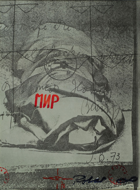 Robert Rotar, 1926-1999, Übermalung auf Offsetkopie der Einladungskarte v. Joseph Beuys u. Jonas Häfner, 1984, vgl. Schellmann/Klüser 374, ...