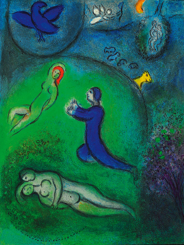Marc Chagall, 1887-1985, Konvolut aus drei Farboffsets aus: "Daphnis und Chloe", "Die Lehren des Philetas", 1961, Mourlot M 328, ...