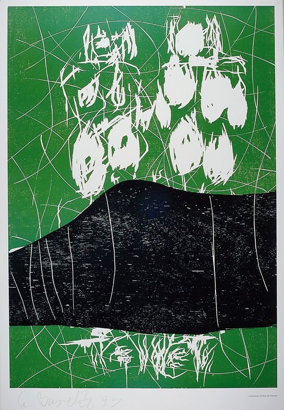Georg Baselitz, geb. 1938, "Der Berg", Farboffset auf festem Karton, handsigniert und datiert 93, nur wenige handsignierte Exemplare, ca. ...