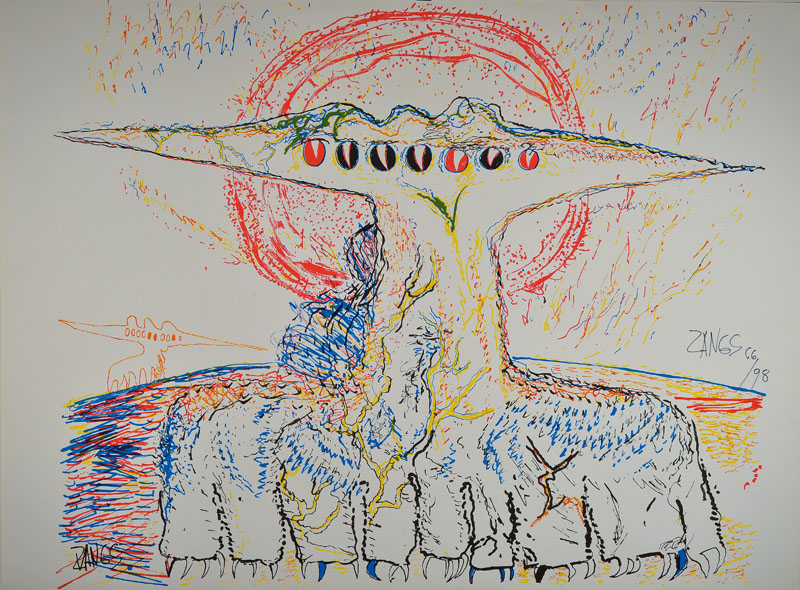 Herbert Zangs, 1924 Krefeld-2003 Düsseldorf, Farbsiebdruck auf Karton, handsigniert und nummeriert 66/98, ca. 70x95 cm
