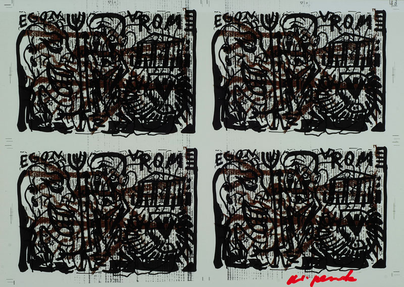 A.R.Penck, geb. 1939 Dresden, Offset, handsigniert und rückseitig im Druck datiert 1970, ca. 23x33 cm, unter Glas gerahmt
