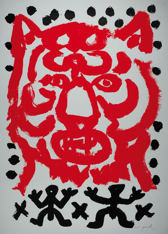 A.R.Penck, geb. 1939 Dresden, Farbsiebdruck, Tiger, handsigniert, ca. 89,5x69,5 cm