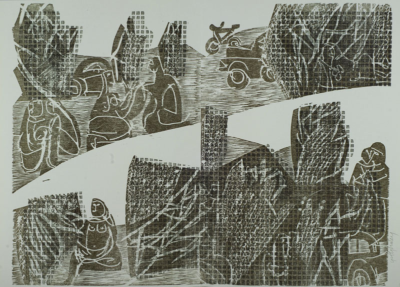 Hap Grieshaber, 1909-1981, 2 Farbholzschnitte, je handsigniert, je ca. 59x43 cm, mit Bugfalte