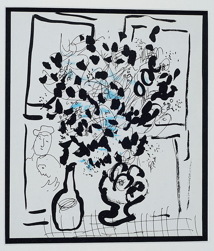 Marc Chagall, 1887-1985, Farblithografie, Blumenstrauß, ca. 24x21 cm, Rahmen