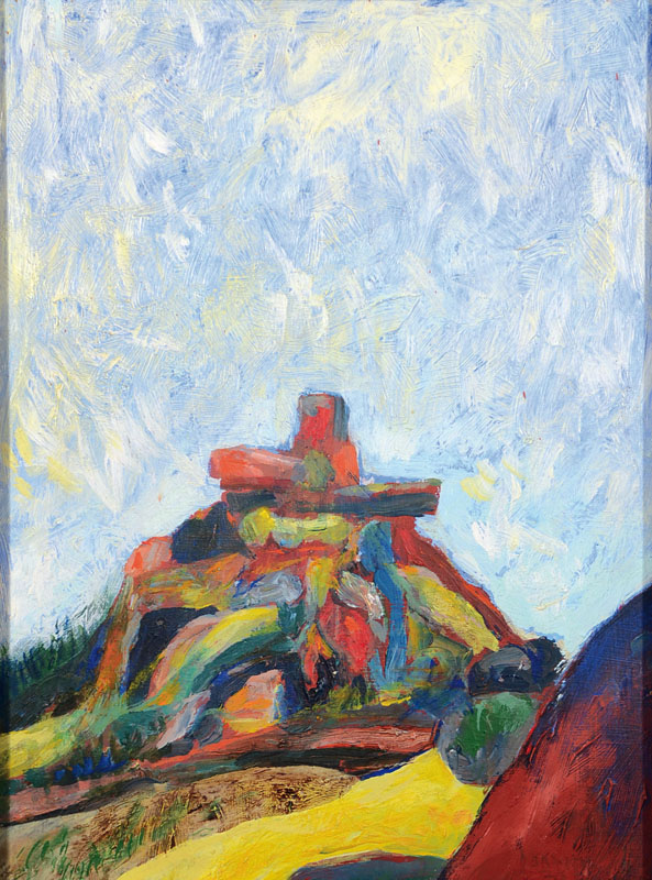 Eberhardt Dänzer, geb. 1935 Göttingen, Studium Kunstakademie Karlsruhe und München, Blick auf den Trifels, Öl/Malkarton, rechts unten signiert ...