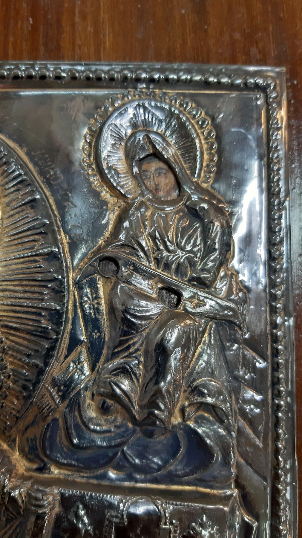 Detail d: Ikone, wohl Polen/Moldawien, um 1840-50, Heiligendarstellung, vergoldetes Oklad, 84er Silber, ca. 34x27cm