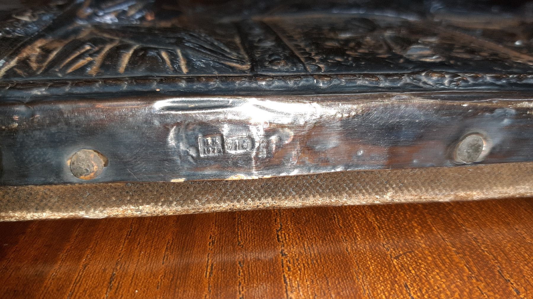 Detail f: Ikone, wohl Polen/Moldawien, um 1840-50, Heiligendarstellung, vergoldetes Oklad, 84er Silber, ca. 34x27cm