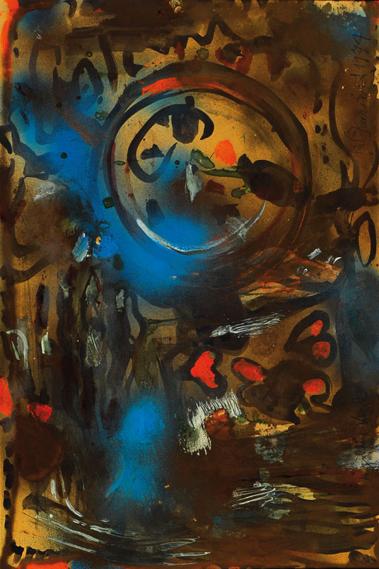Rudi Baerwind, 1910 Mannheim - 1982, die goldene Kugel, Mischtechnik auf Malkarton, re. u. signiert und datiert 1979, ca. 50 x 76 cm, Rahmen