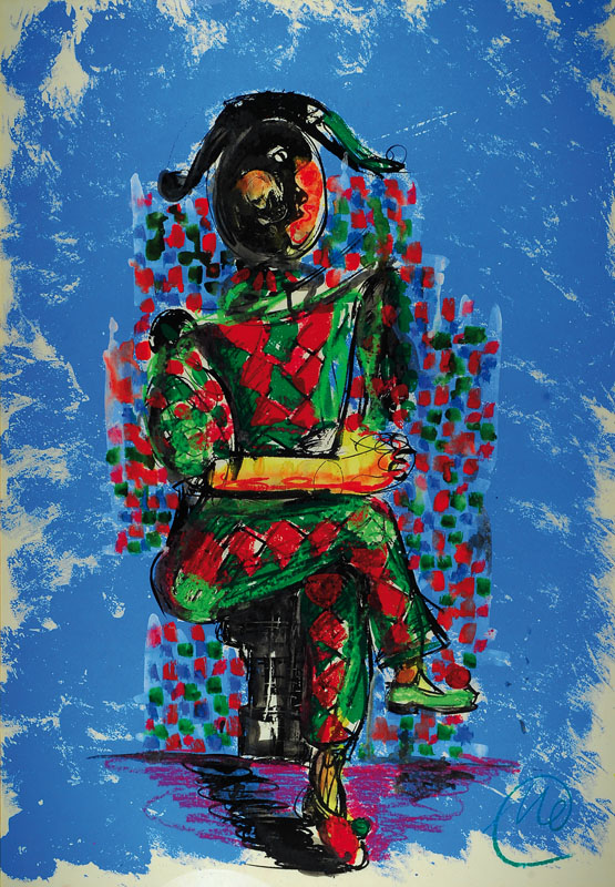 Markus Lüpertz, geb. 1941, Der Harlekin, Siebdruck gouchiert, handsigniert, hochwertige Galerierahmung, unter Glas gerahmt, ca. 97x70cm
