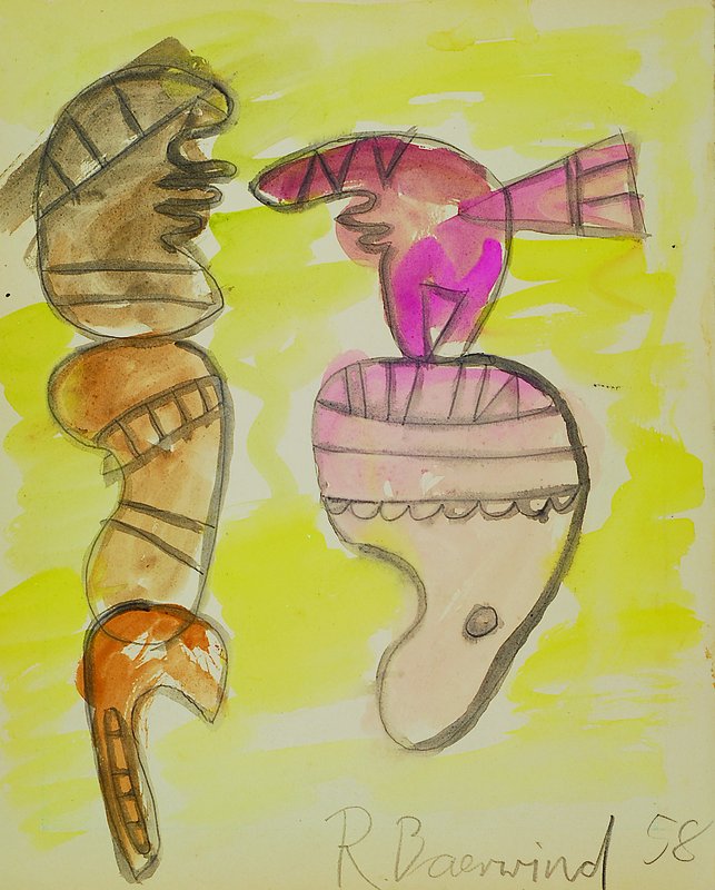 Rudi Baerwind, 1910-1982, Konvolut aus drei Arbeiten, 1x Aquarell auf Papier, signiert und datiert 58, 2x Mischtechnik auf Papier, je signiert, ca. ...