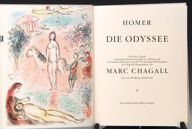 Homer- Marc Chagall, "Die Odyssee", 2 Bände, von Vava Chagall autorisierte Ausgabe in Bänden mit 43 Farbtafeln und 39 Wiedergaben der ...