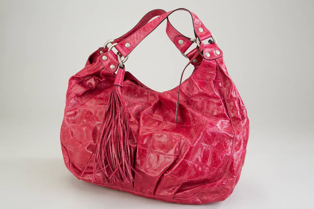 ABRO-Schultertasche, pinkf. Leder in Kroko-Optik, Inneneinteilung mit Reißverschluss-Fach und Einsteckfächern, großes Fassungsvermögen, ...