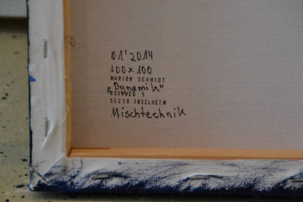 Detail d: Marion Schmidt, geb. 1963 Eschwege, "Dynamik", Acryl/Lwd., Collage, unten links handsigniert, rückseitig Künstlerstempel, datiert 01/2014 ...