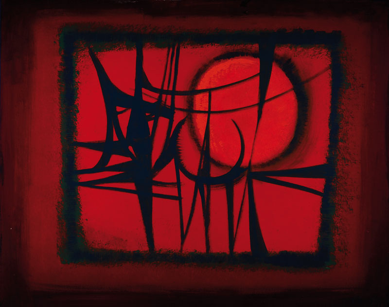 Erich Schug, 1906 Ludwigshafen - 1982 Bad Dürkheim, abstrakte Komposition, Acryl/Holz, signiert, dat. 72, ca. 86.5 x 90.5 cm, kl. Fehlstellen