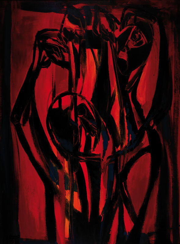 Erich Schug, 1906 Ludwigshafen - 1982 Bad Dürkheim, abstrakte Komposition, Acryl/Holz, signiert, dat. 82, ca. 100 x 75 cm, kl. Fehlstellen, Rahmen