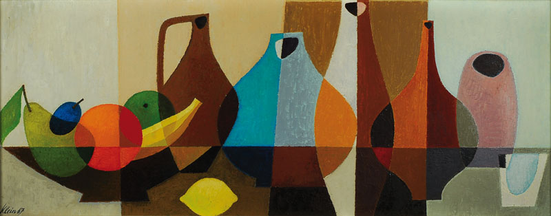 Heinz Klein, 1921 Kaiserslautern - 1984, Stillleben, Öl/Platte, signiert, dat. 67, 40 x 100 cm, Rahmen