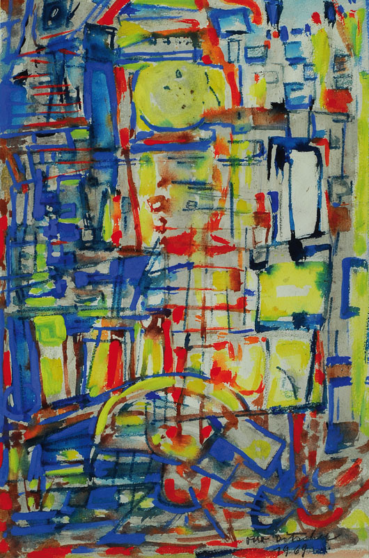 Otto Ditscher, 1904 Neuhofen - 1987, 5 Aquarelle, abstrakt geometrische Darstellungen, alle handsigniert, dat. 1969, unter Glas, Rahmen, Komplett 73 ...