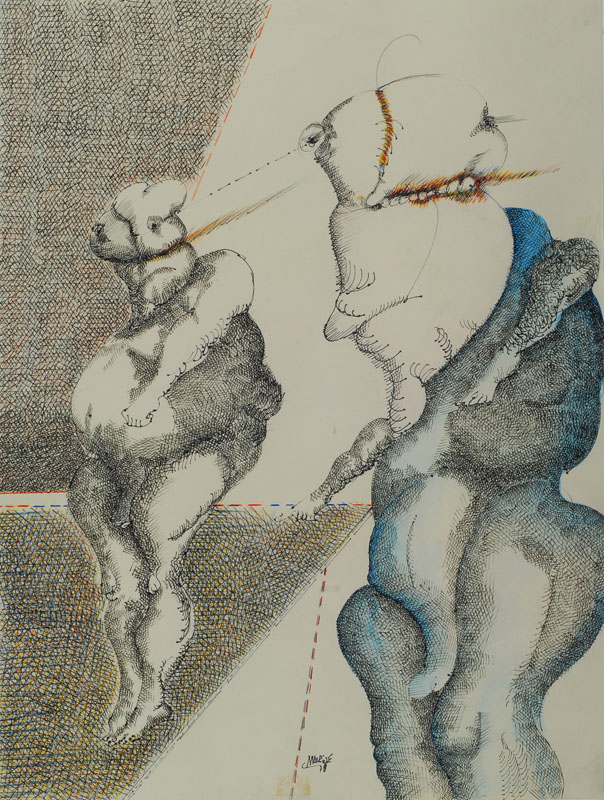 César Manrique, 1919 Lanzarote -1992, Wollust, Federzeichnung, koloriert, mittig signiert u. datiert (19)78, kleine Klebestelle eigenwillige ...